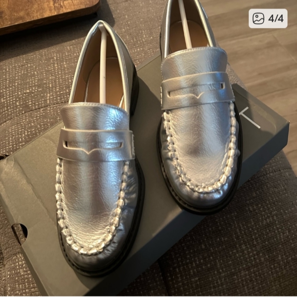 LOFT Metallic Silver Loafers